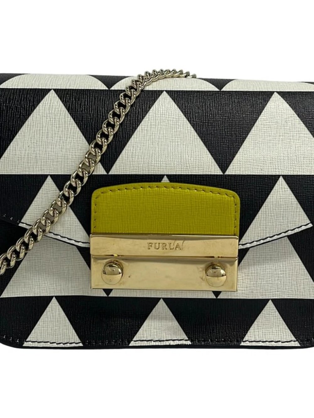 FURLA Julia White Black Dark yellow Leather Shoulder Bag